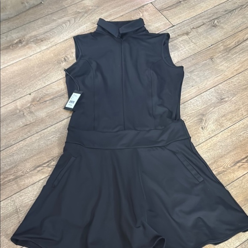 Blue Athletic Pleated Sundress with Mock Neck